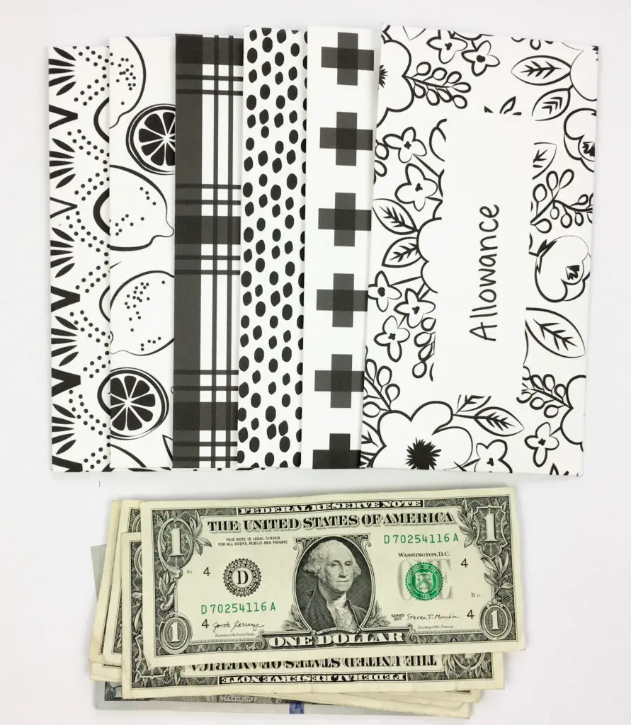 black and white cash envelopes