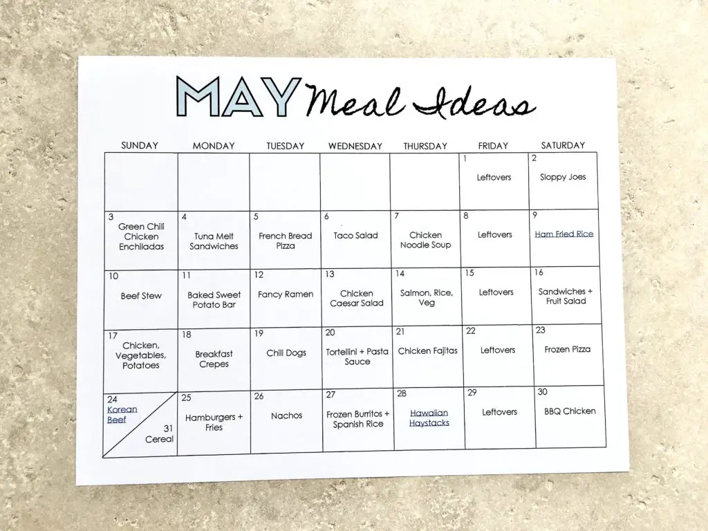 free monthly meal plan printable