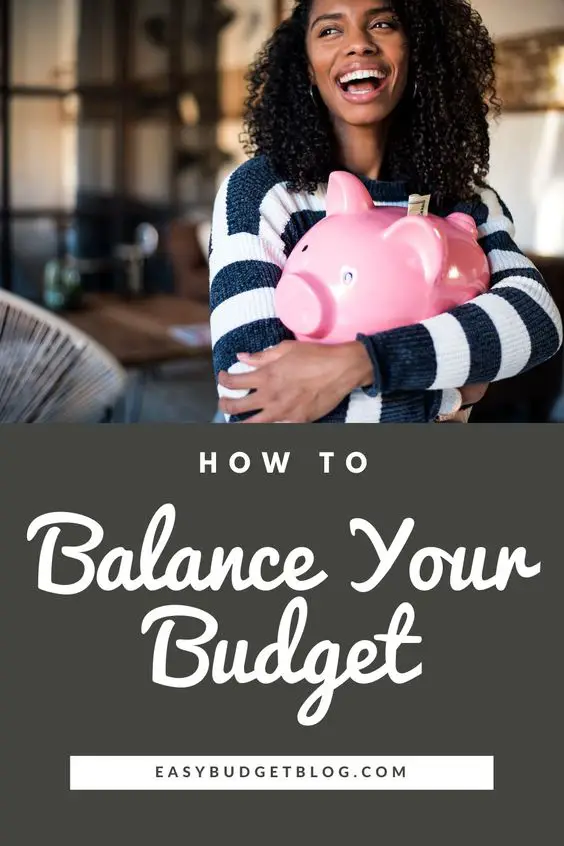 woman holding piggy bank balance budget pin image
